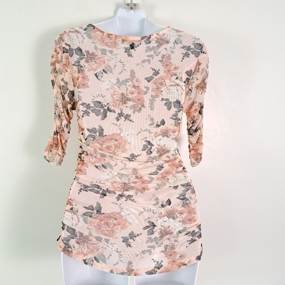 Almost Famous Floral Sheer Ruched Sides Second Skin Top - Picture 6 of 8